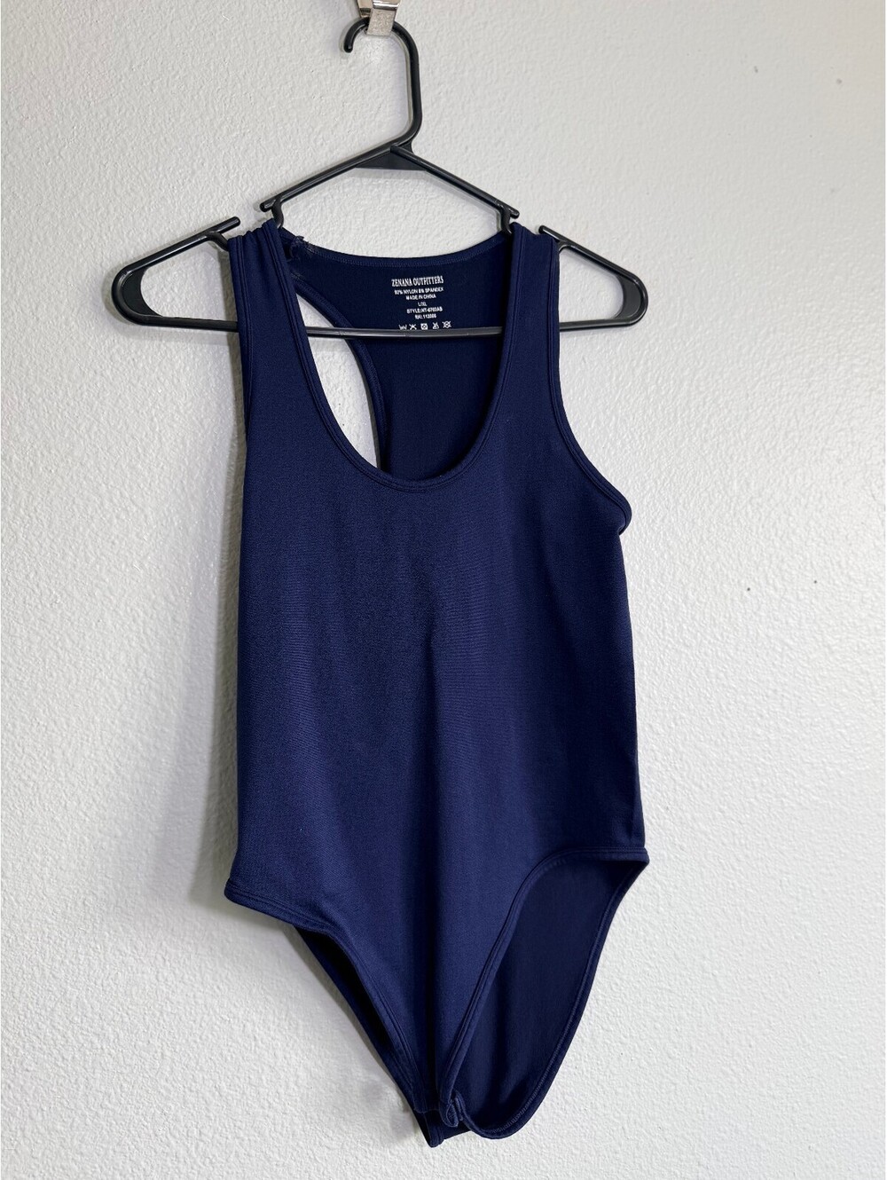 Zenana Outfitters Racerback Stretch Bodysuit Navy Blue L/XL